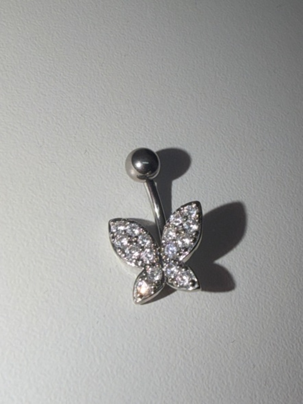 Butterfly Belly Button Ring - Silver with Clear Crystals